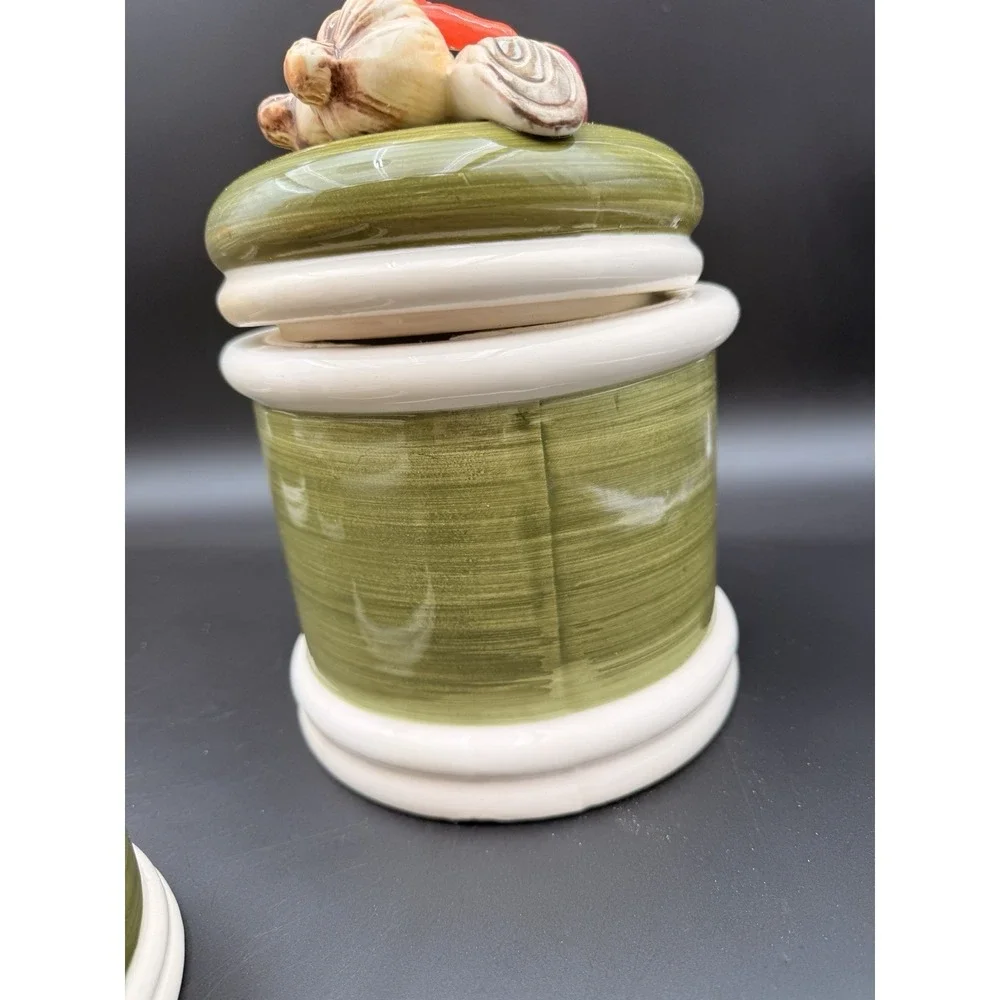 Vintage Set Of 4 Garden Harvest‎ Green Hand Painted Canister with Vegetables